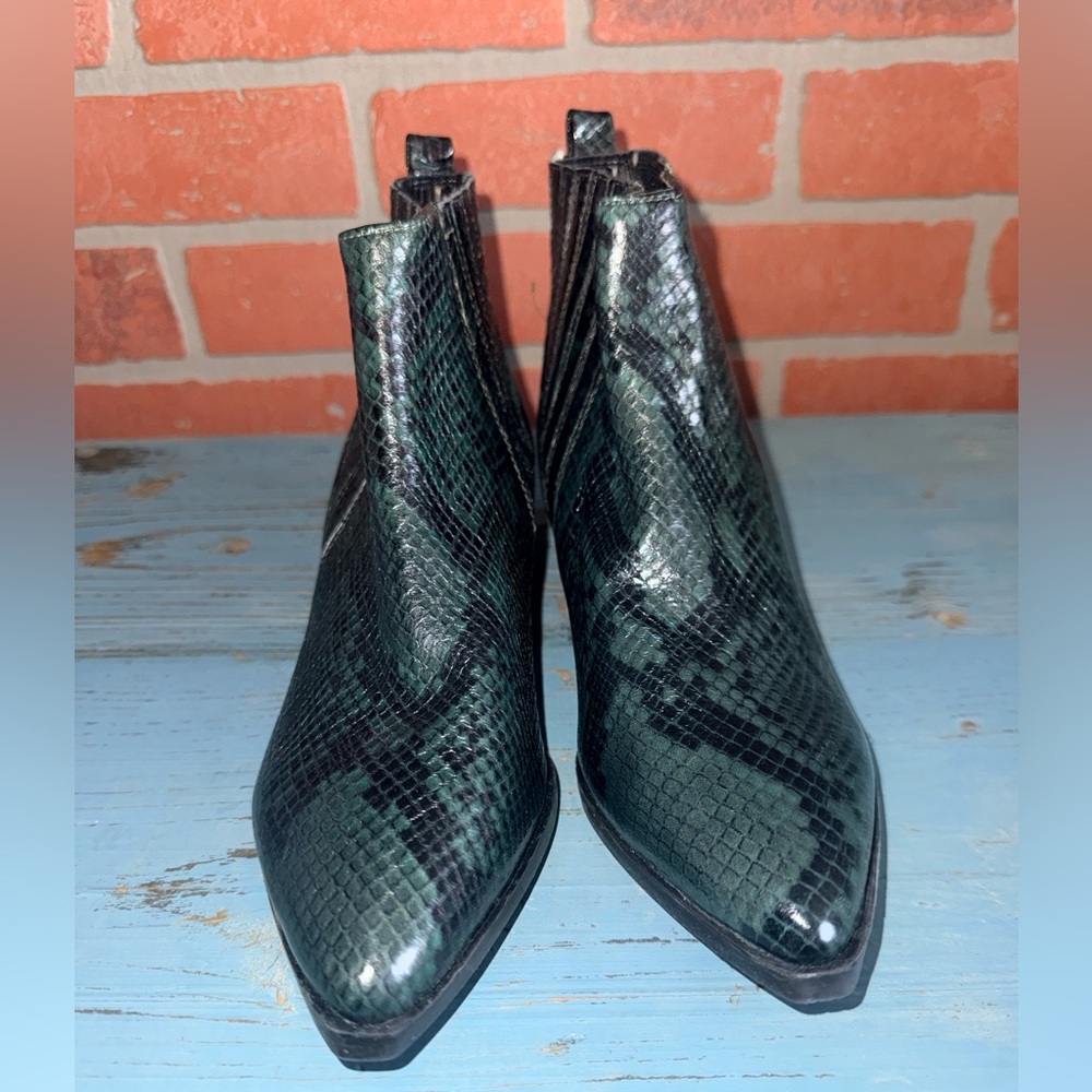Marc Fischer Green Snake Print Ankle Boot
